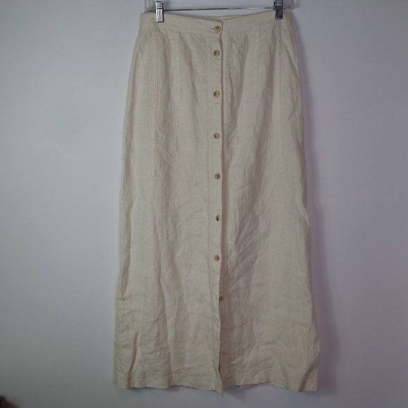 Vintage Dresses & Skirts - Vintage 100% Linen Cream Maxi Skirt Size 8 Button Front